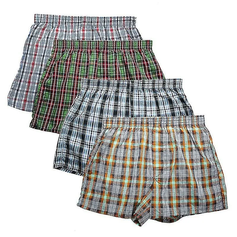 4PACK PANTALONES CORTOS BOXER MASCULINO ALGODóN TEJIDO 100% CLáSICO PLAID PEINADO MASCULINO UNDERPANT SUELTO TRANSPIRABLE