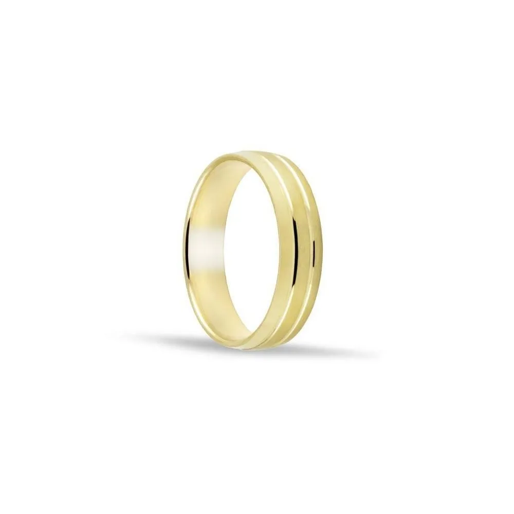 Alianza de oro 18k de 5 mm acabado mate y 2 lineas