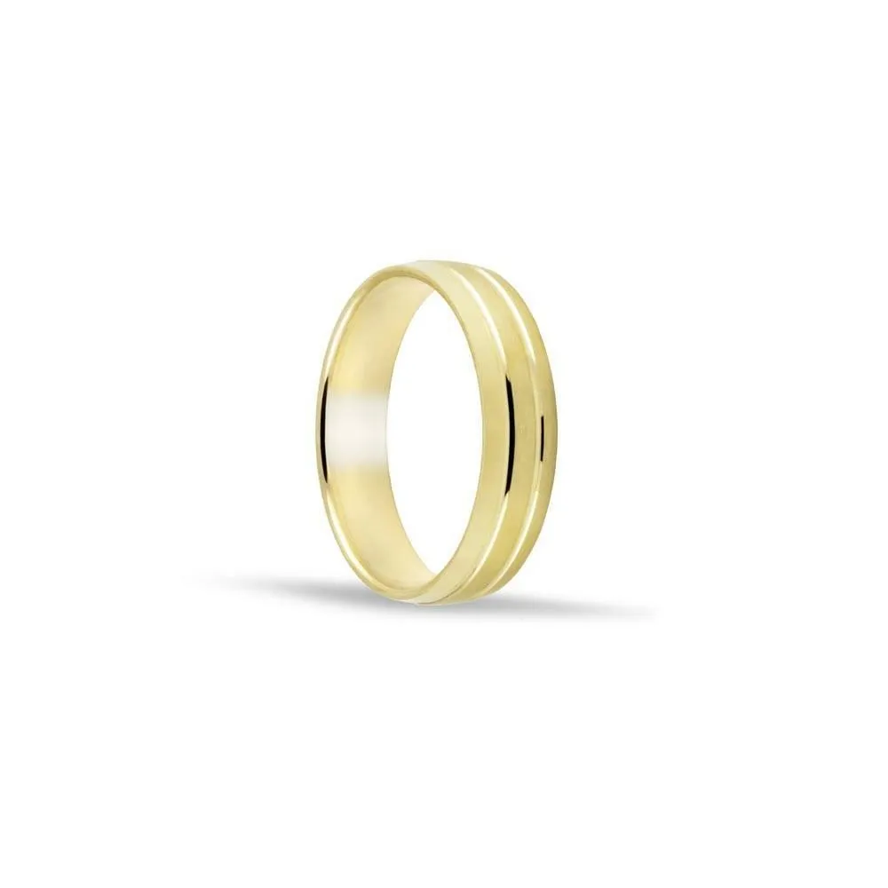 Alianza de oro 18k de 5 mm acabado mate y 2 lineas