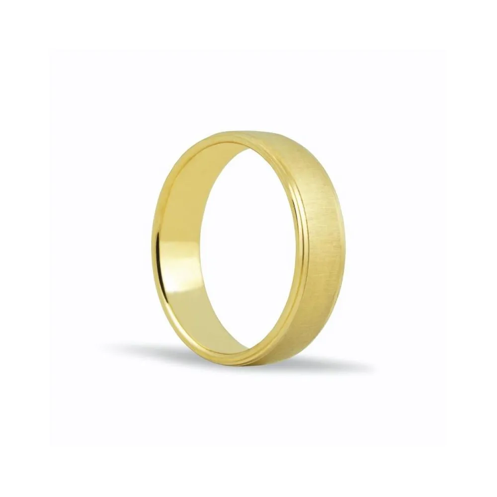 Alianza de oro 18k de 5,5 mm acabado mate y borde escalonado