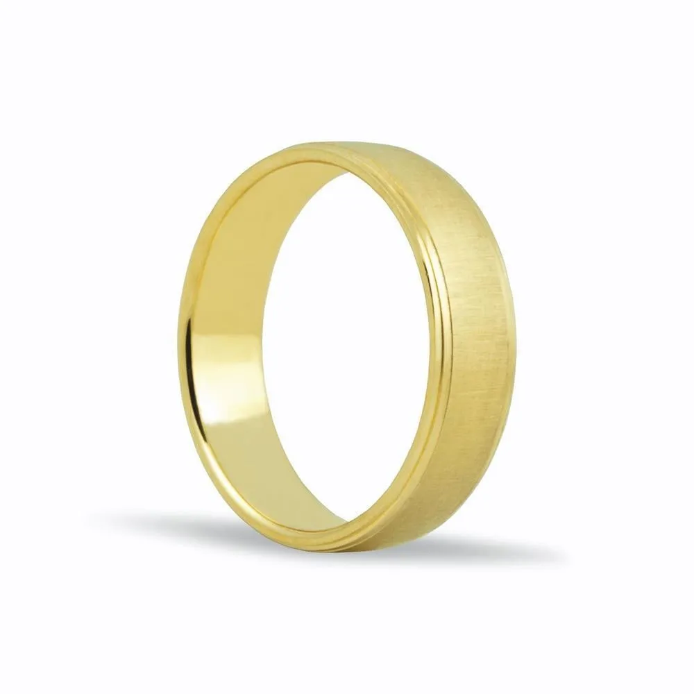 Alianza de oro 18k de 5,5 mm acabado mate y borde escalonado