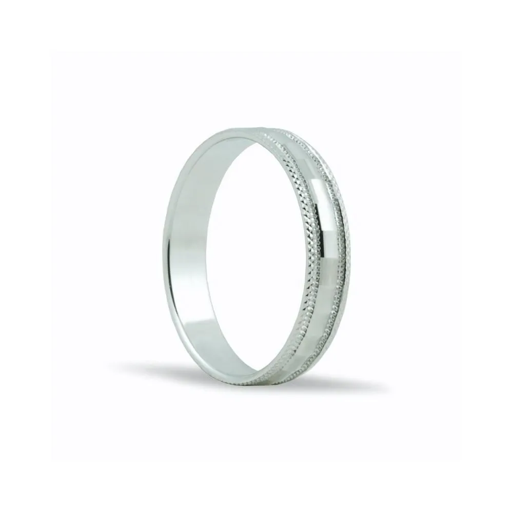 Alianza de oro blanco 18k de 4 mm con bordes con dibujo