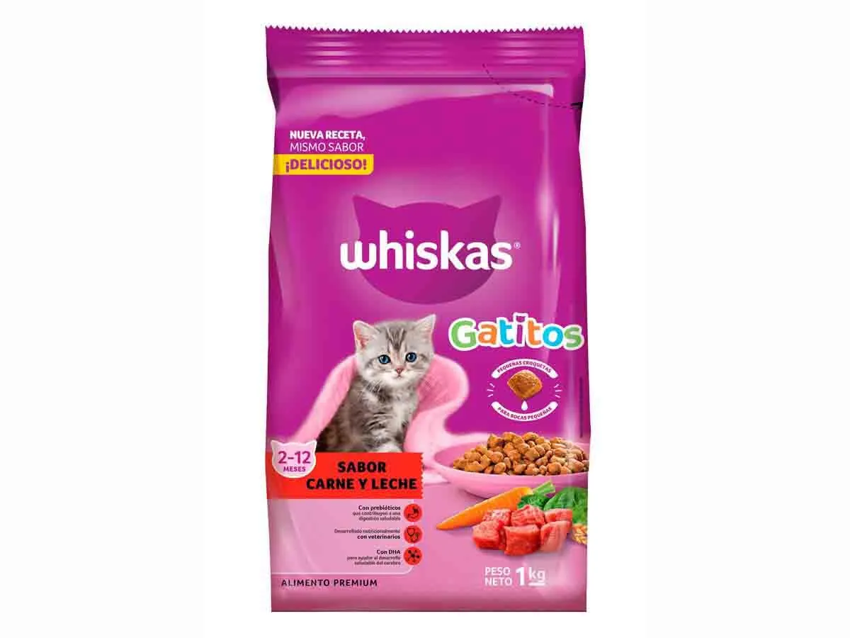 Alimento para Gatos sabor Carne y Leche de 2 a 12 Meses WHISKAS 1 Kg