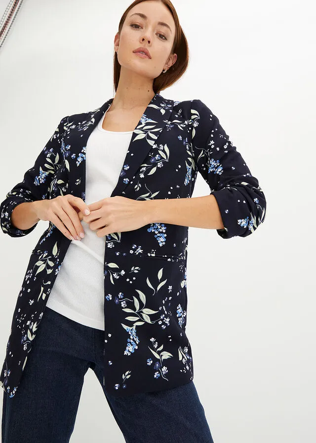 Americana larga estampada Azul marino de flores