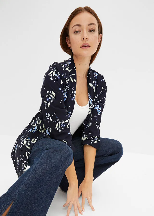Americana larga estampada Azul marino de flores