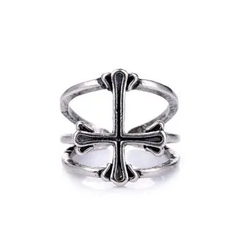 Anillo de puño doble con diseño de cruz punk para hombre