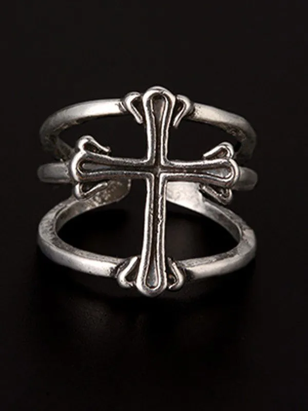 Anillo de puño doble con diseño de cruz punk para hombre