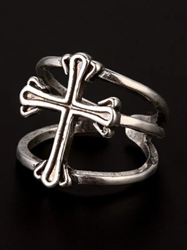 Anillo de puño doble con diseño de cruz punk para hombre