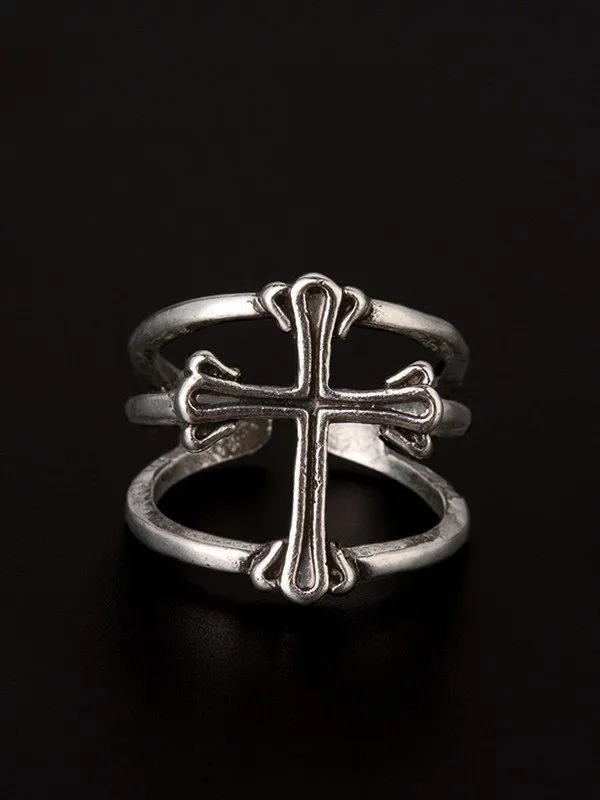 Anillo de puño doble con diseño de cruz punk para hombre