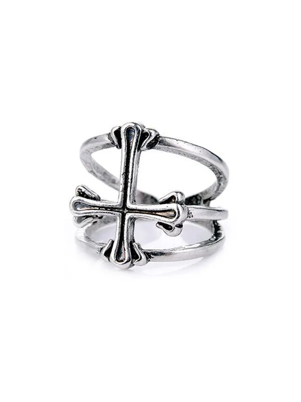 Anillo de puño doble con diseño de cruz punk para hombre