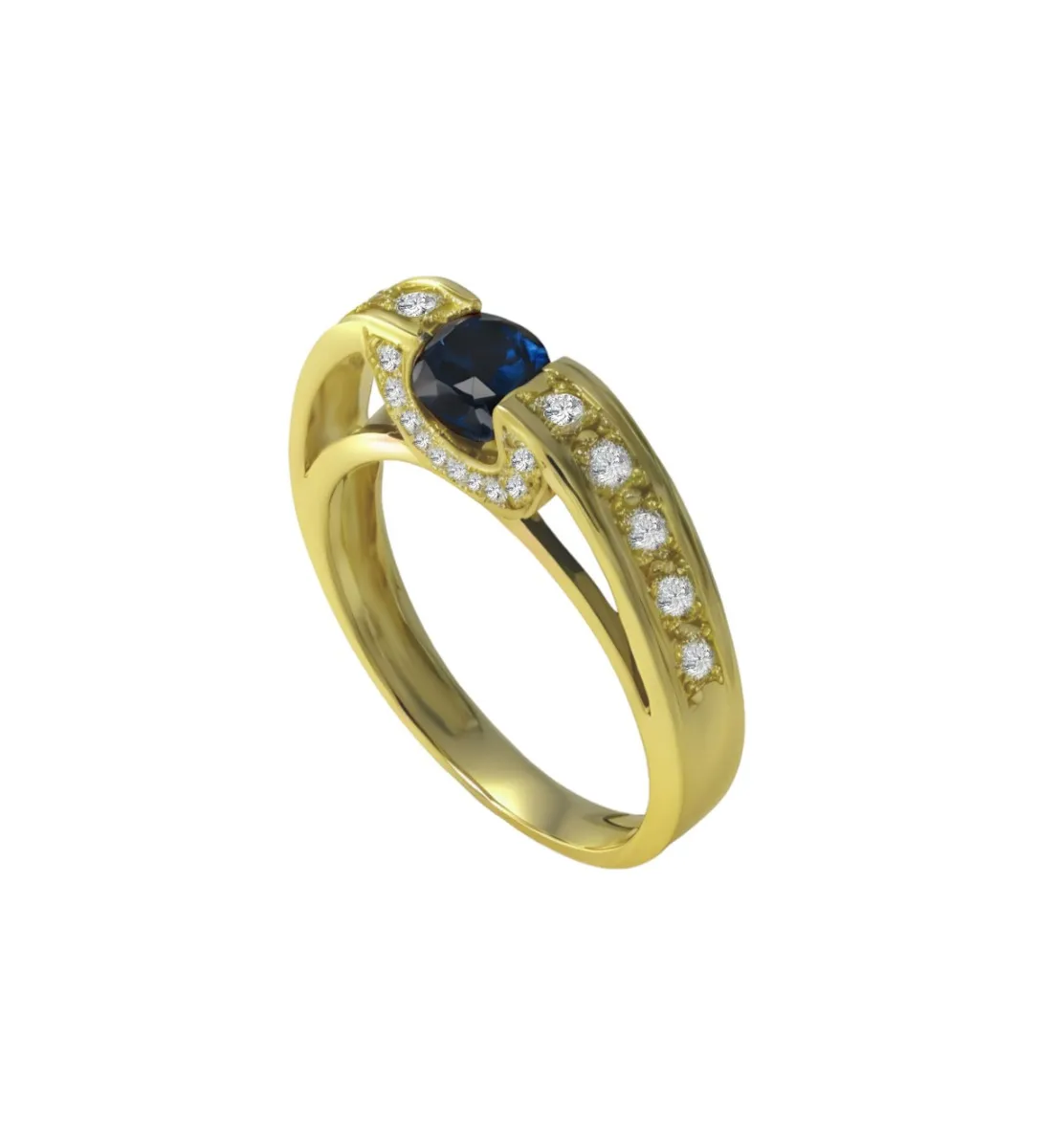Anillo oro amarillo con zafiro y diamantes 111_4707