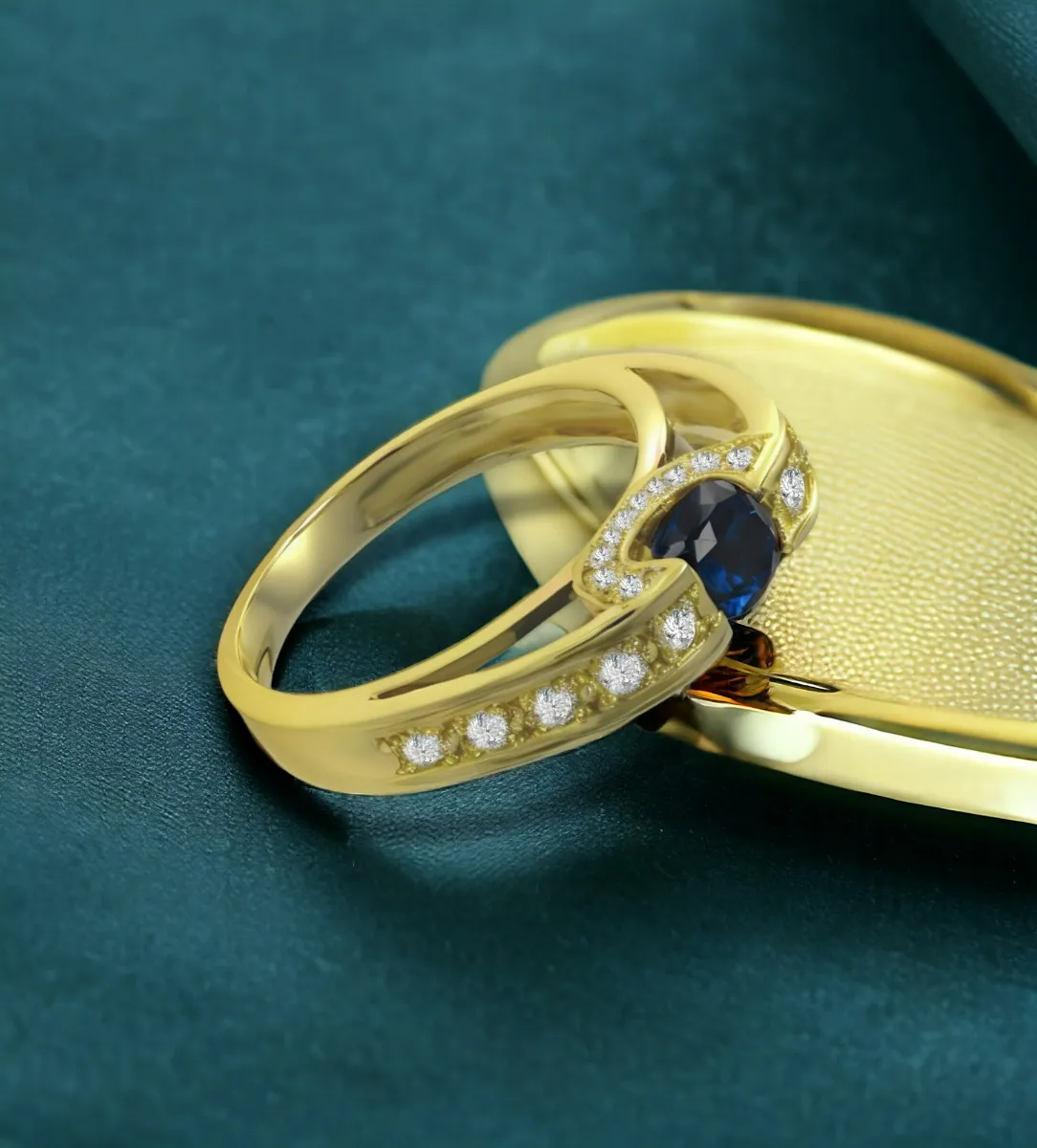 Anillo oro amarillo con zafiro y diamantes 111_4707