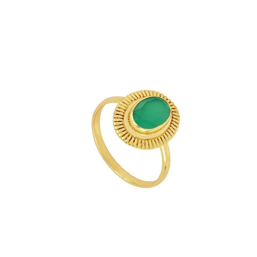 Anillo Sol Calcedonia Verde Oro