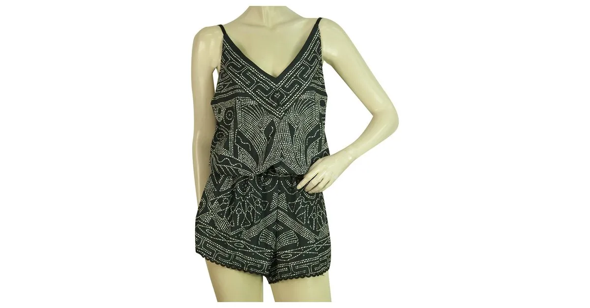Autre Marque Peace & Chaos Mono estampado étnico en blanco y negro Mameluco de verano Talla M / L 
