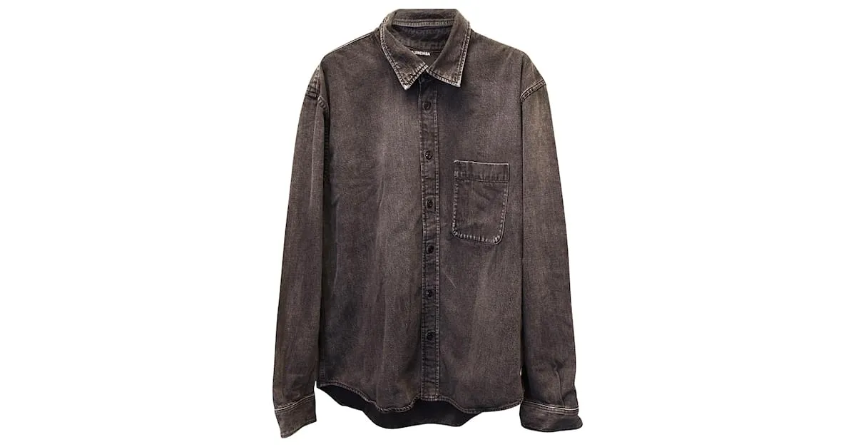 Balenciaga Camisa vaquera lavada con logo estampado en algodón negro 
