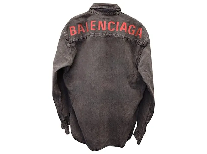 Balenciaga Camisa vaquera lavada con logo estampado en algodón negro 