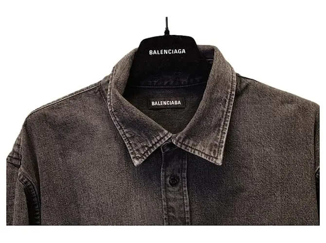Balenciaga Camisa vaquera lavada con logo estampado en algodón negro 