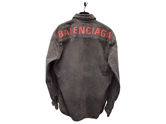 Balenciaga Camisa vaquera lavada con logo estampado en algodón negro 
