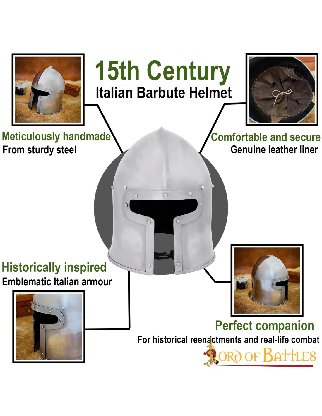 Barbuta medieval estilo Italiano siglo XV (16 g. )