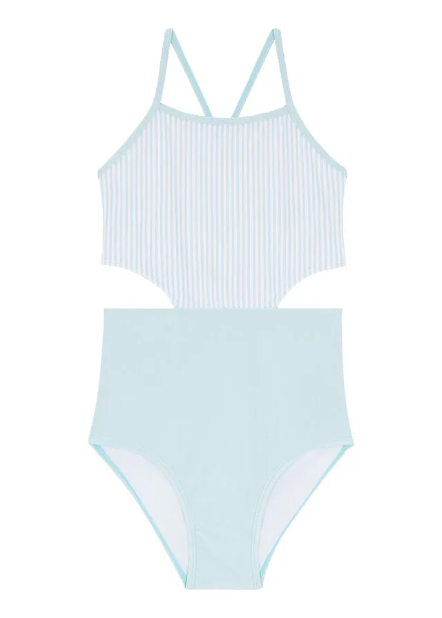 BAñADOR PARA NIñAS AZUL TOPACIOBLANCO CON RAYAS