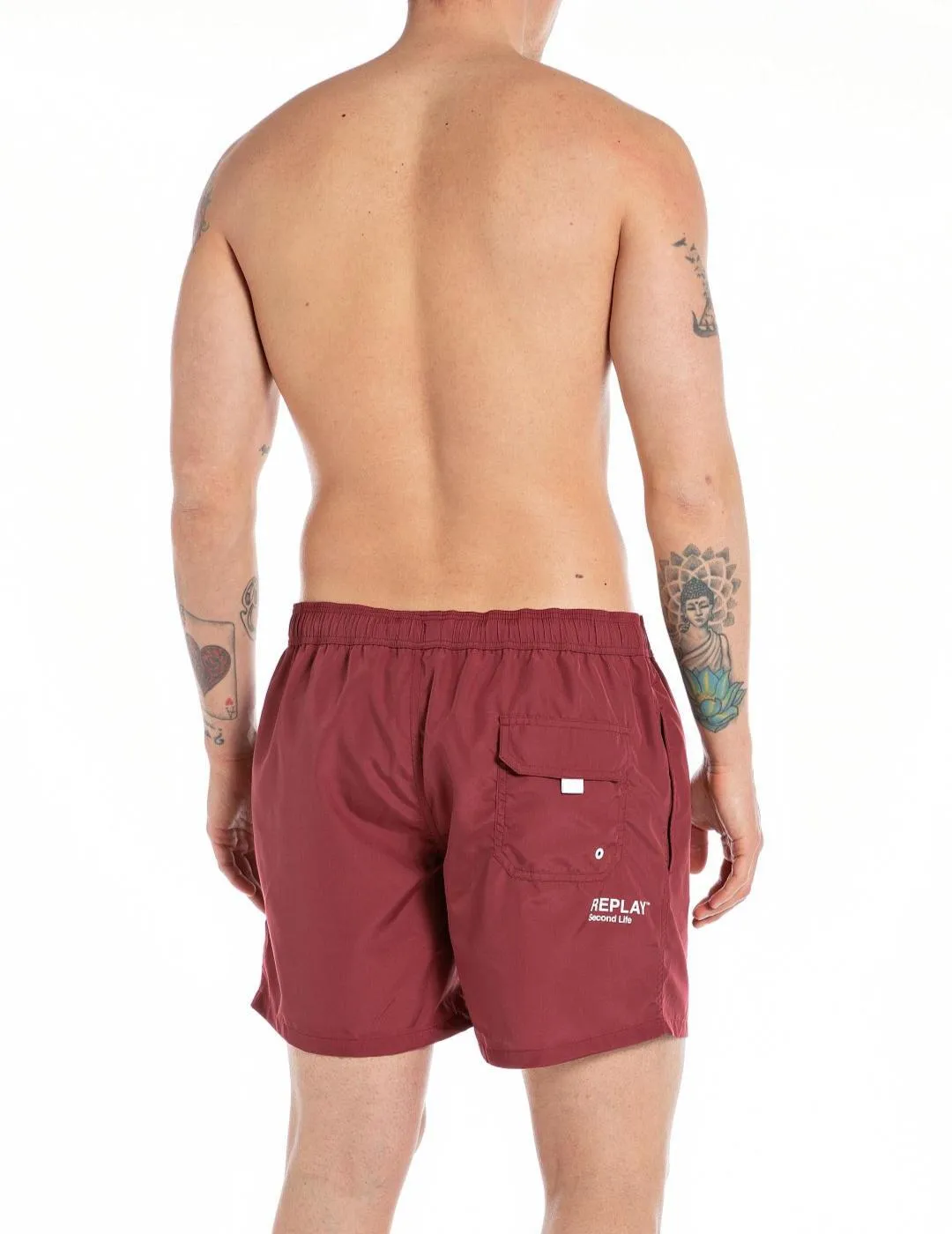 Bañador Replay tipo boxer granate con bolsillos para hombre