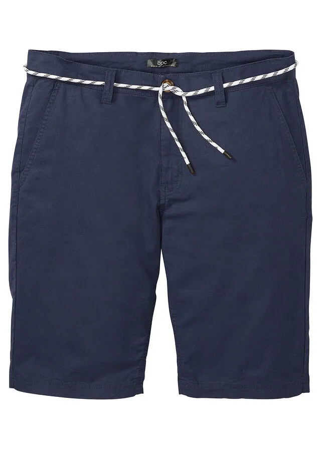 Bermuda estilo chino con lino, cordón y corte regular Azul marino