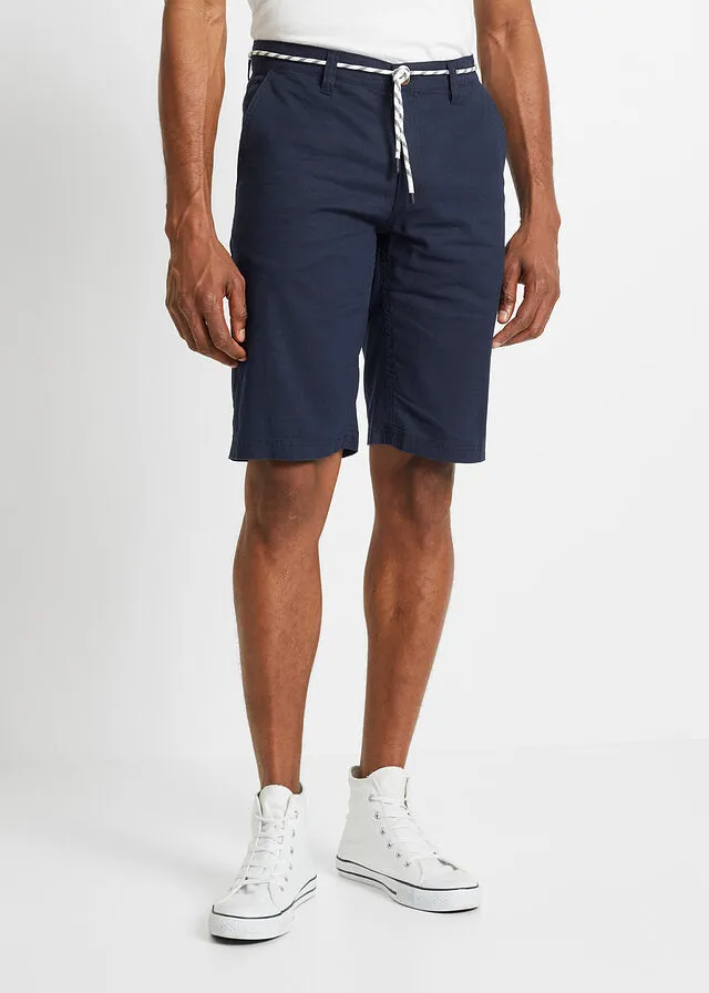 Bermuda estilo chino con lino, cordón y corte regular Azul marino