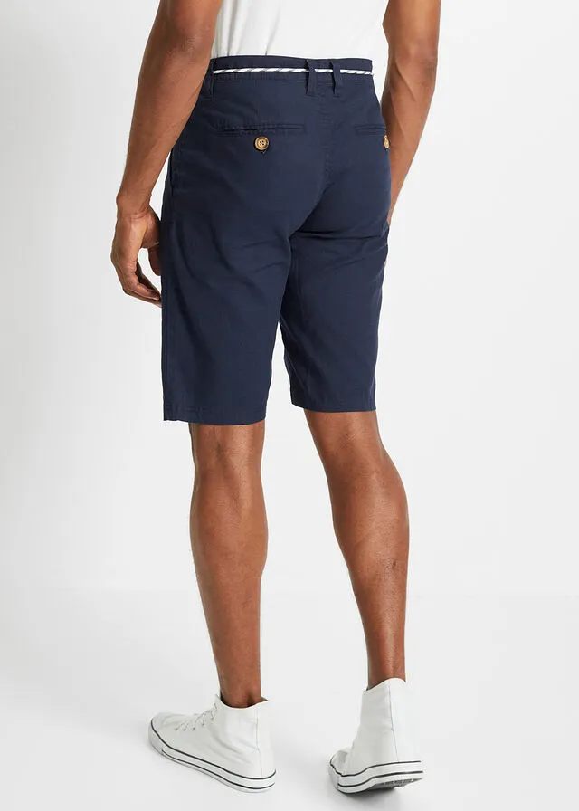 Bermuda estilo chino con lino, cordón y corte regular Azul marino