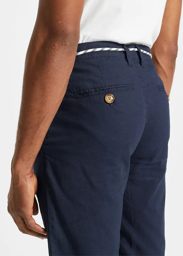 Bermuda estilo chino con lino, cordón y corte regular Azul marino