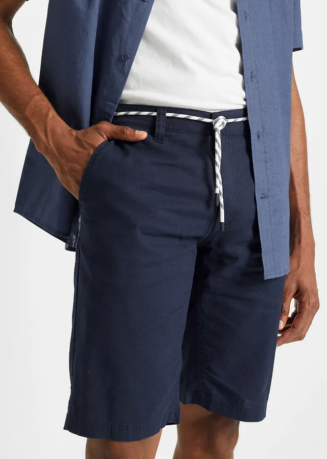 Bermuda estilo chino con lino, cordón y corte regular Azul marino