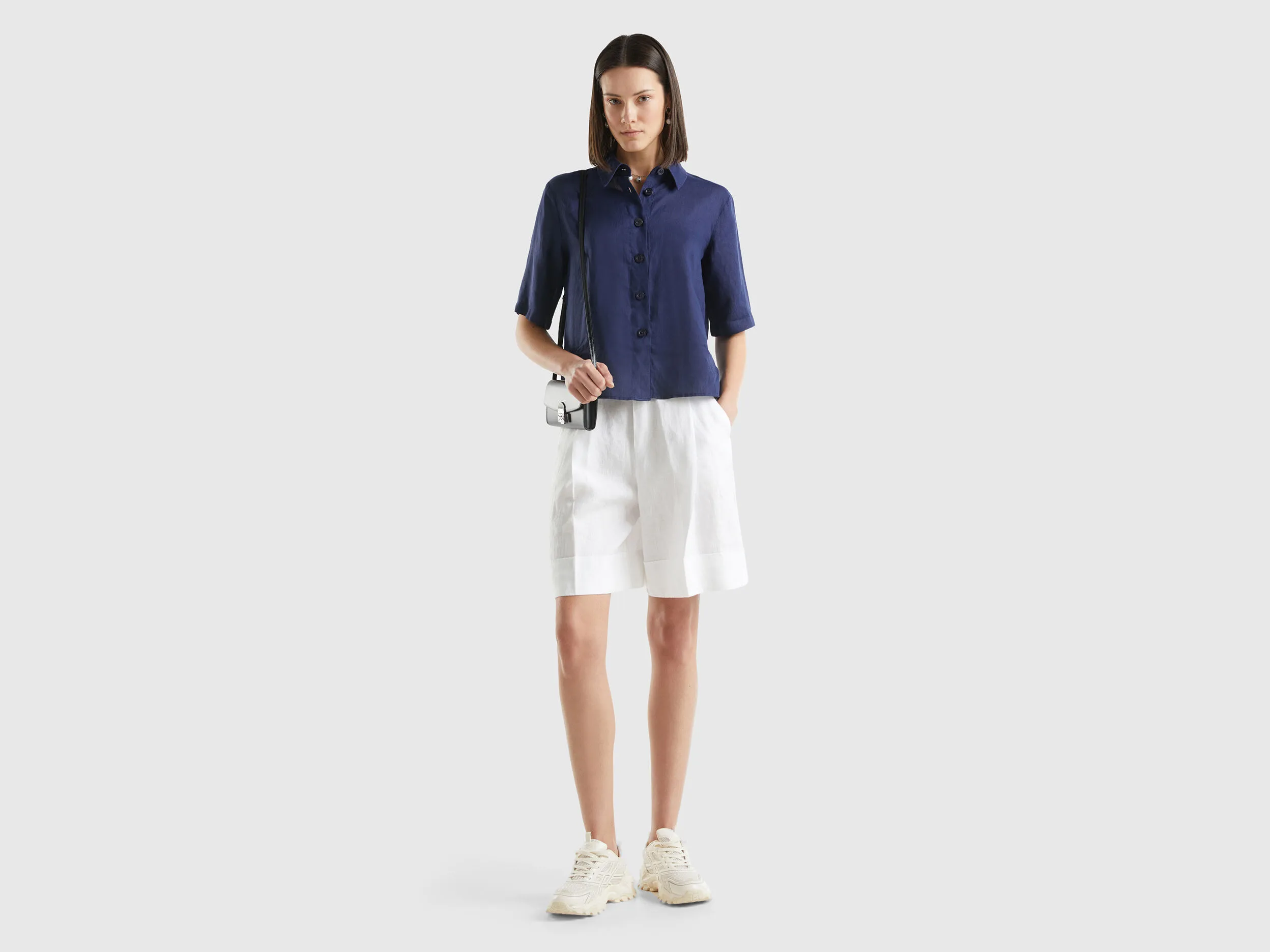 Bermudas de 100 % lino con vuelta