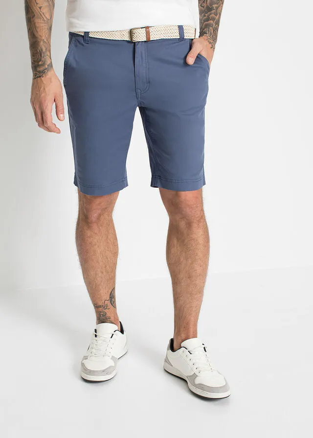 Bermudas estilo chino elásticas, con cinturón, regular fit índigo