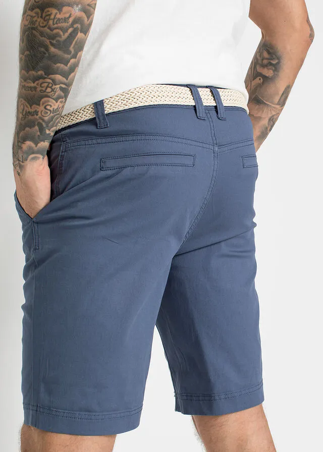 Bermudas estilo chino elásticas, con cinturón, regular fit índigo
