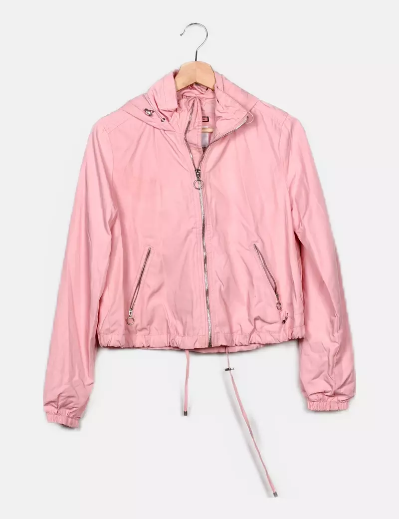 Bershka Impermeable con capucha rosa
