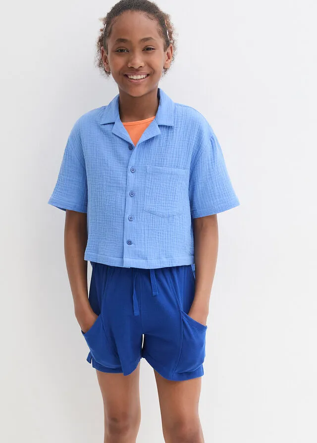 Blusa de muselina de algodón para niñas azul provenzal