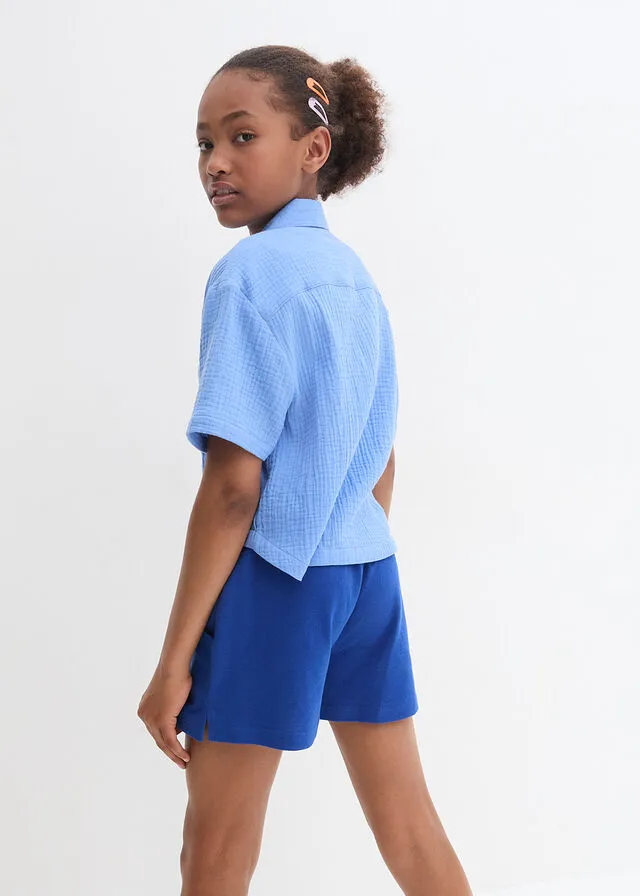 Blusa de muselina de algodón para niñas azul provenzal