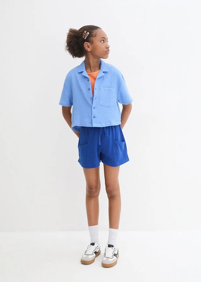 Blusa de muselina de algodón para niñas azul provenzal