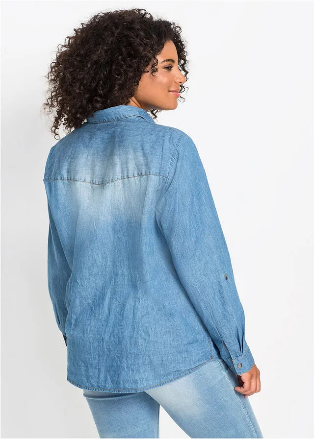 Blusa vaquera con cierres a presión azul provenzal