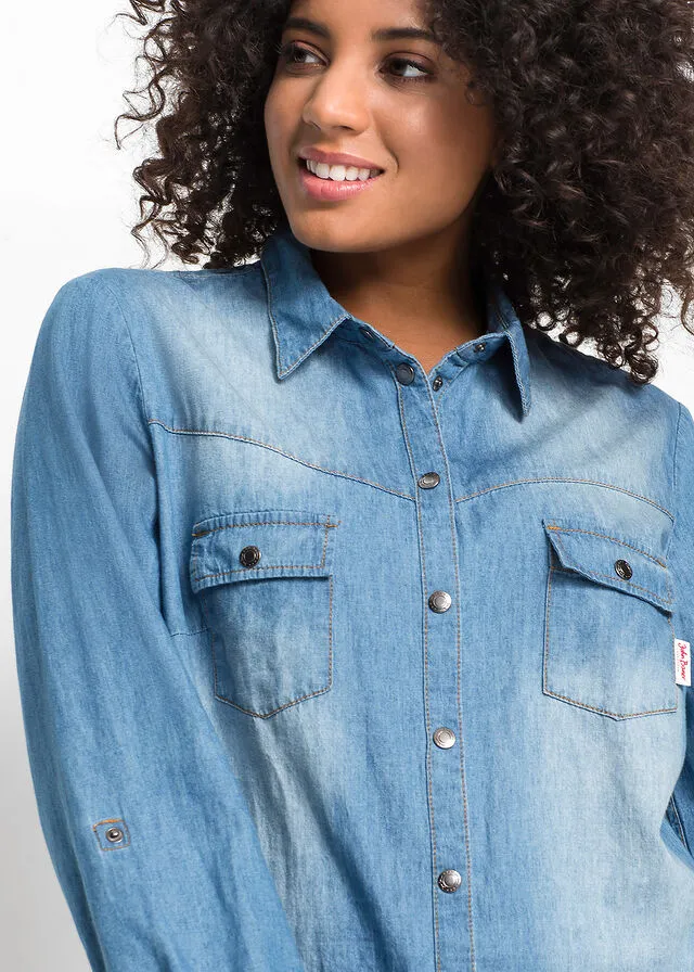 Blusa vaquera con cierres a presión azul provenzal