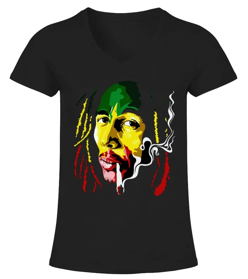 Bob Marley 027 BK Camiseta cuello pico Mujer