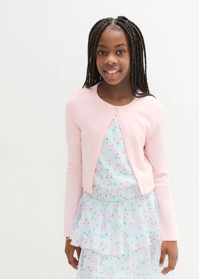 Bolero festivo de punto para niñas Rosa perla