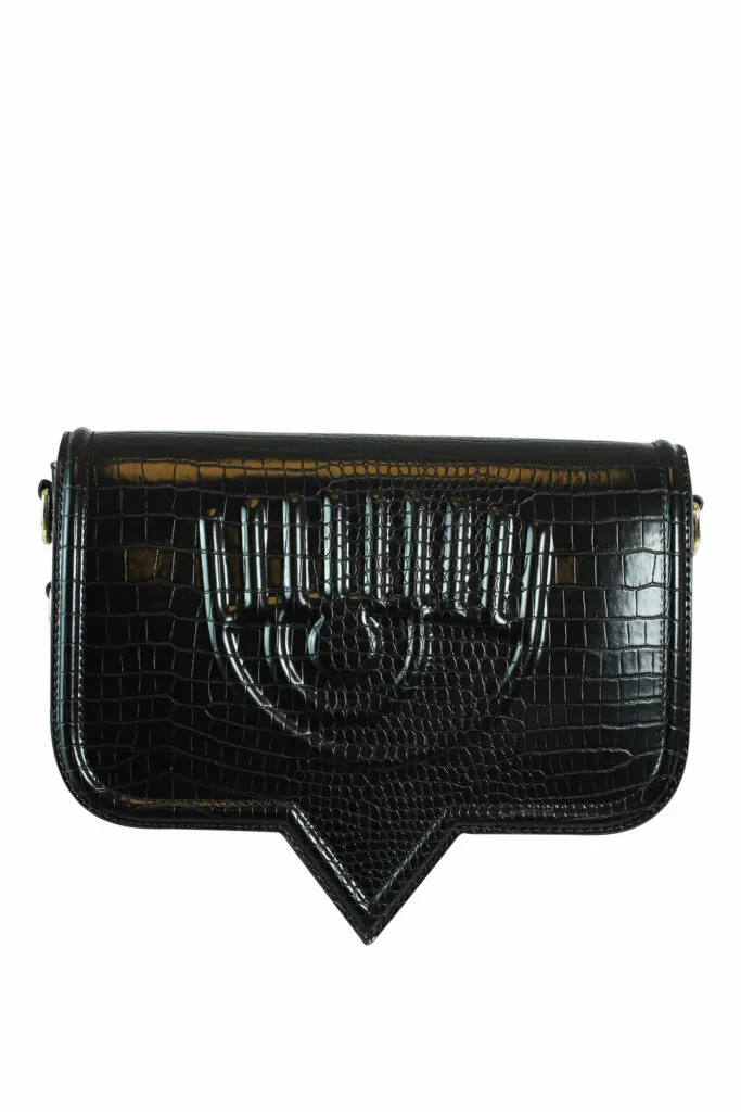 Bolso de hombro negro con logo ojo monocromático