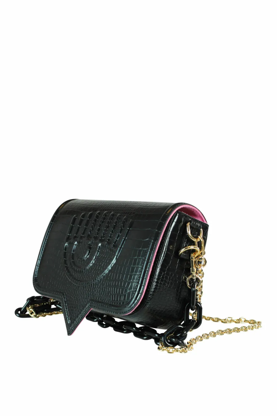 Bolso de hombro negro con logo ojo monocromático