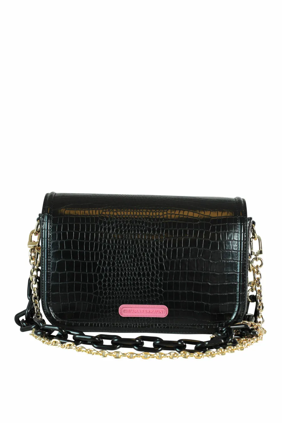 Bolso de hombro negro con logo ojo monocromático