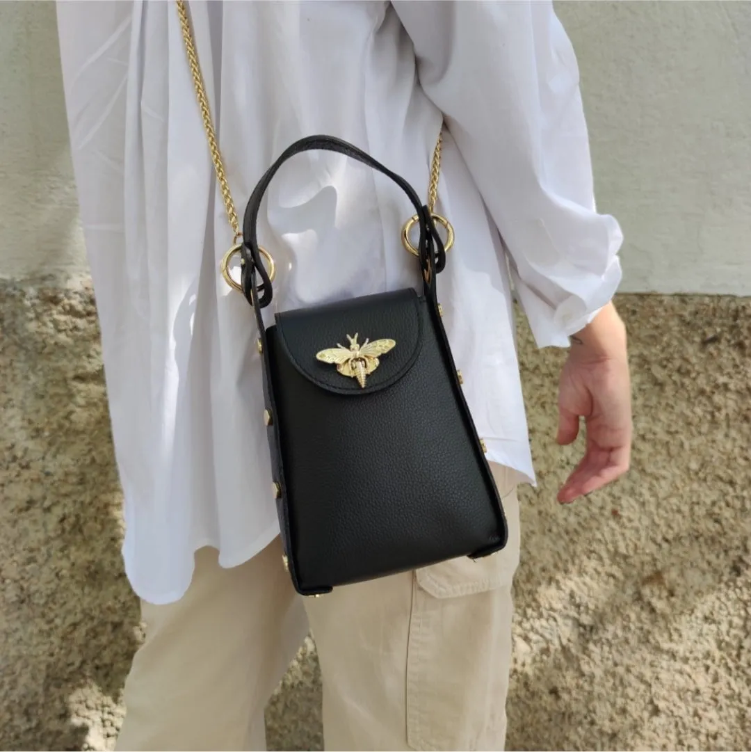 Bolso piel abeja negro solapa