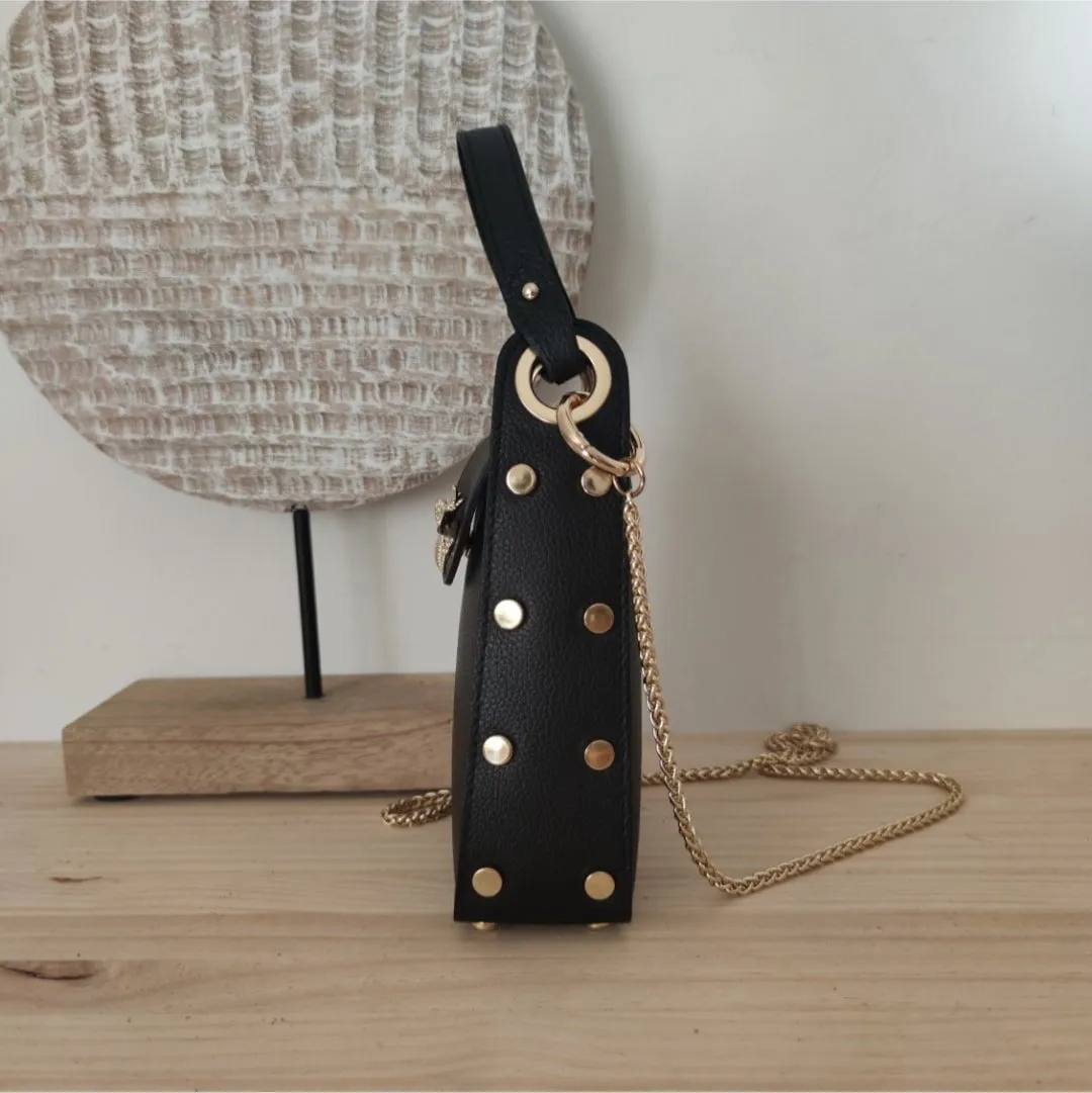 Bolso piel abeja negro solapa