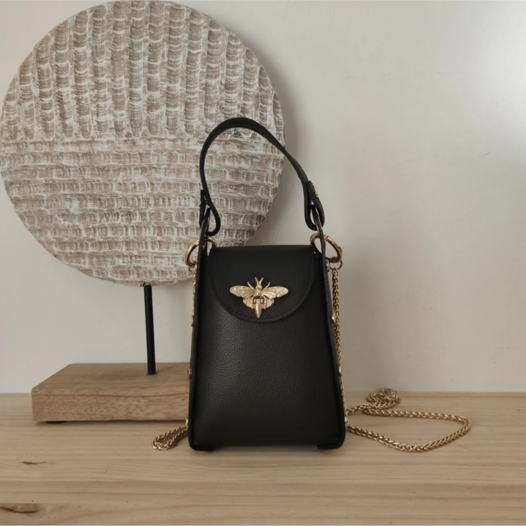Bolso piel abeja negro solapa