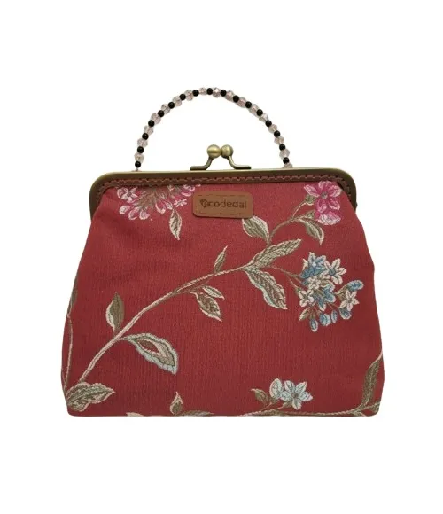 Bolso rojo teja floral