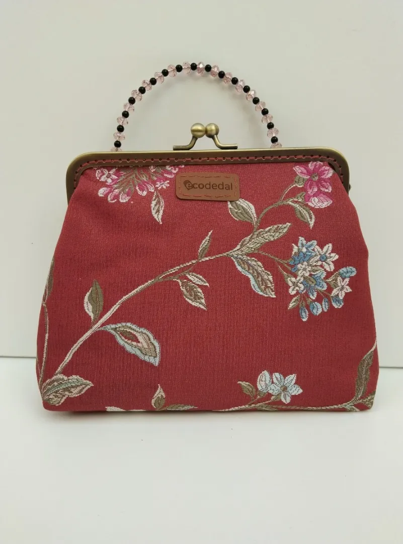 Bolso rojo teja floral