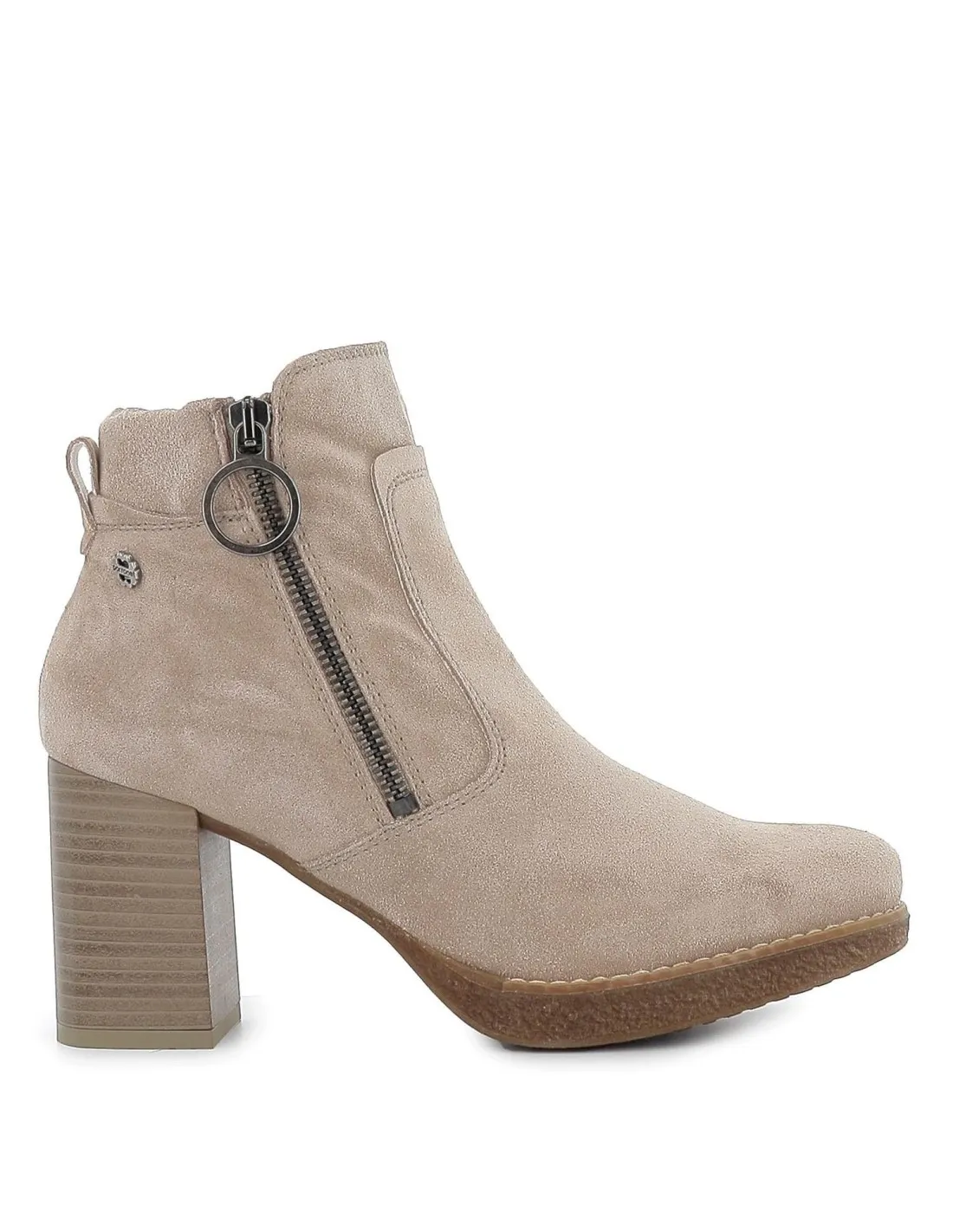 Bota media con tacón y cremallera para mujer beige PORRONET